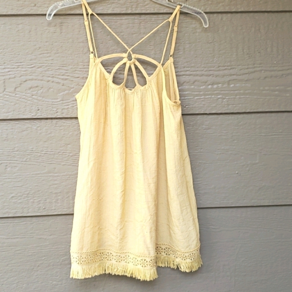 Doe & Rae yellow summer fringe hem tank S